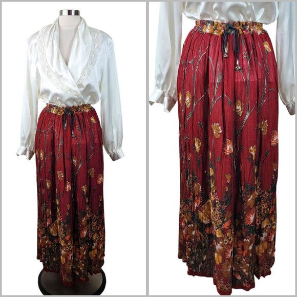 Vtg Floral Skirt Drawstring Waist Small Medium Large XL Floral Romantic Hippie - Picture 1 of 9